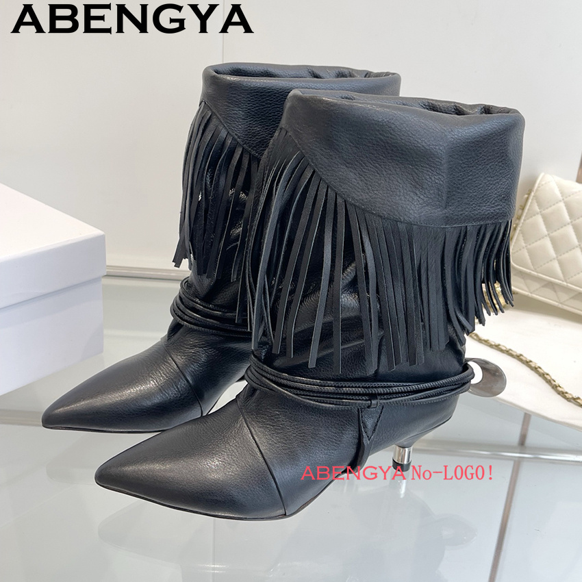Suede Leather Edge Tassel Desi - Ethnic Fashion Women 评论和价格