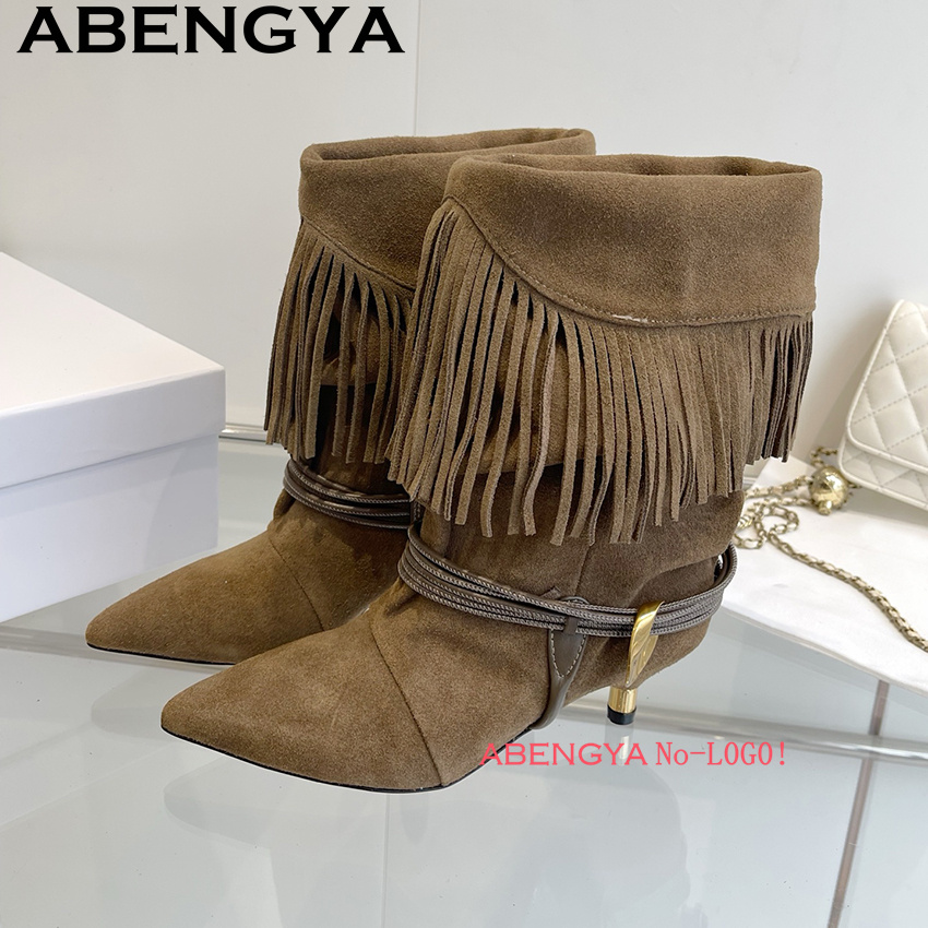 Suede Leather Edge Tassel Desi - Ethnic Fashion Women 评论和价格