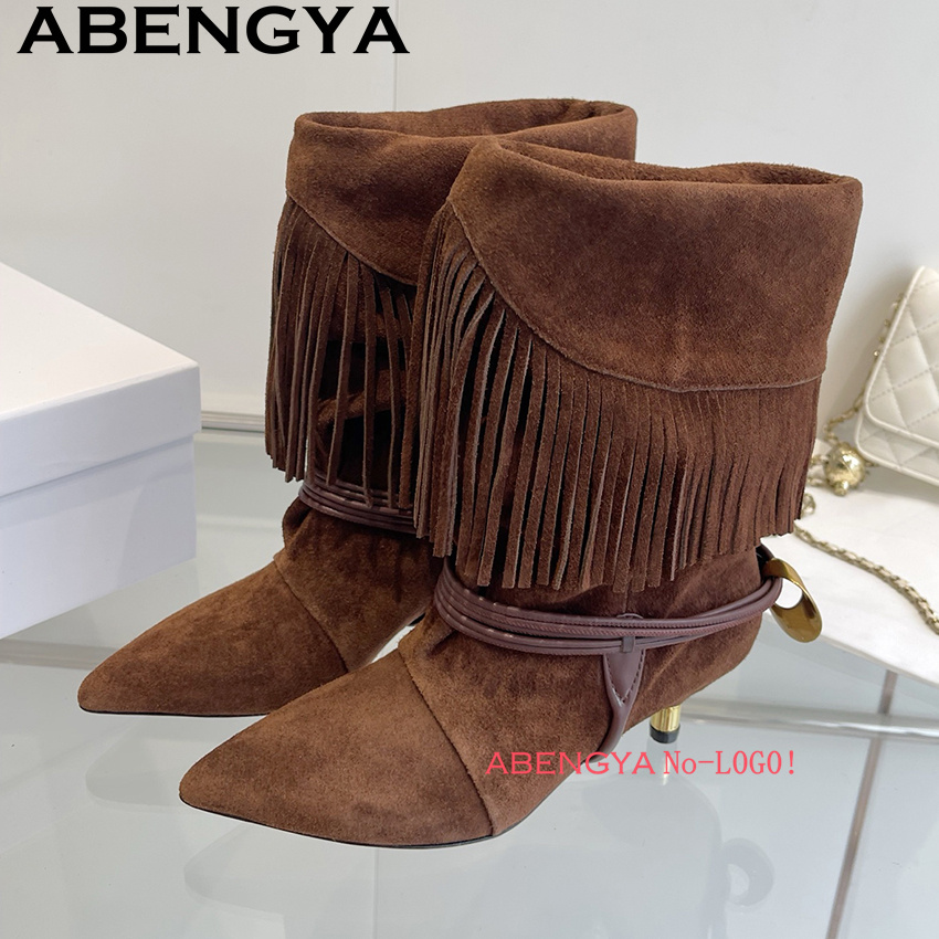 Suede Leather Edge Tassel Desi - Ethnic Fashion Women 评论和价格