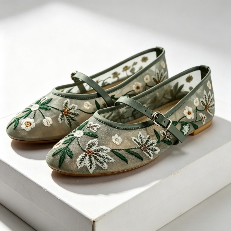 Mesh Embroidered Leisure Balle - Ethnic Fashion Design 评论和价格