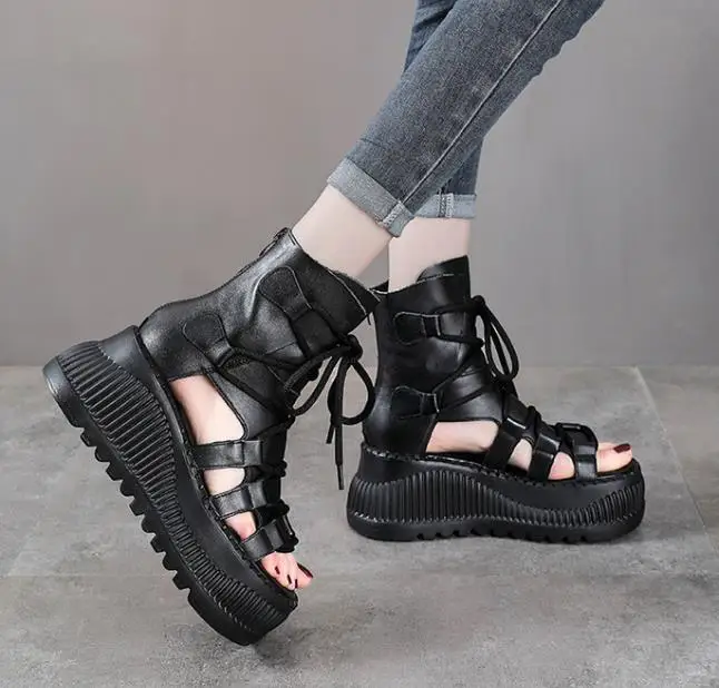 8CM Ethnic Cow Genuine Leather - Ethnic Fashion Women 评论和价格
