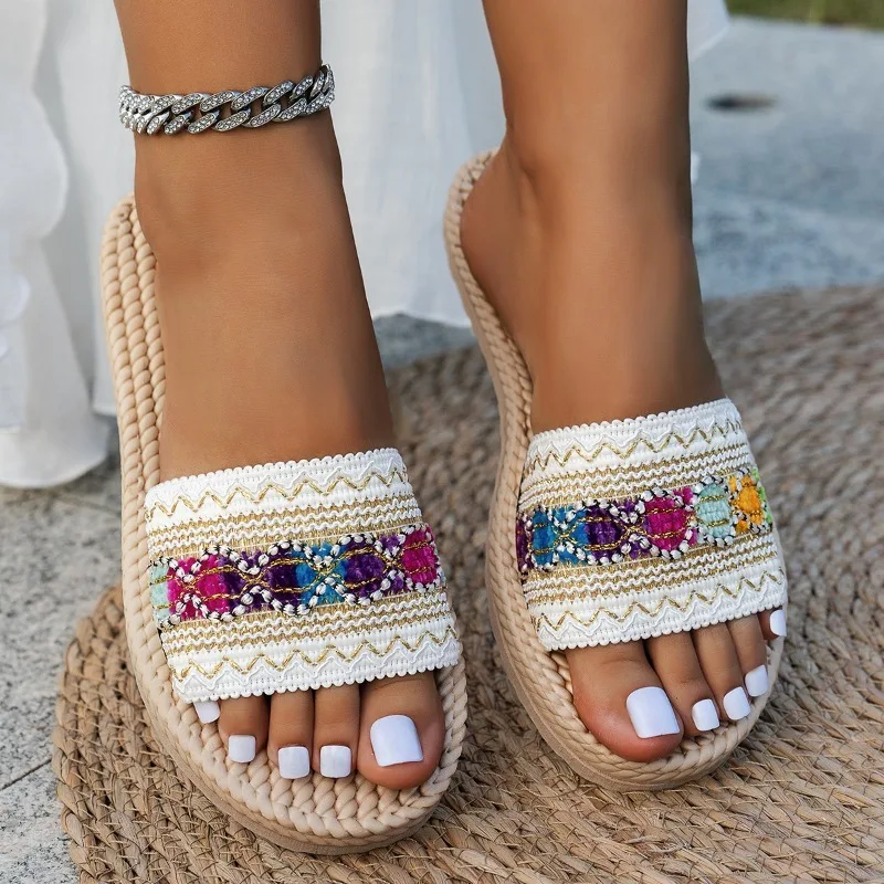 Women Slippers Outdoor Flat De - Ethnic Modern Fashion 评论和价格